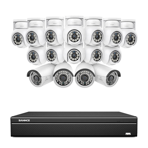 16 Kanal 4K PoE Bullet & PTZ Sicherheitskamerasystem, 8MP PoE IP Kameras für den Außenbereich, schwenk- und neigbar, ONVIF unterstützter NVR, Zwei-Wege-Audio, intelligente Personen-/Fahrzeugerkennung (12x PT-Kameras+4x IP-Kameras)