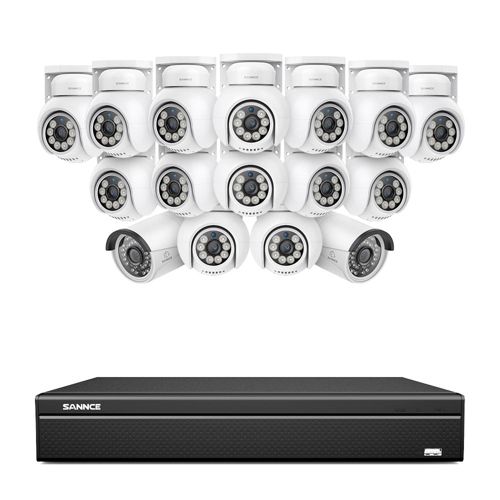 16 Kanal 4K PoE Bullet & PTZ Sicherheitskamerasystem, 8MP PoE IP Kameras für den Außenbereich, schwenk- und neigbar, ONVIF unterstützter NVR, Zwei-Wege-Audio, intelligente Personen-/Fahrzeugerkennung (14x PT-Kameras+2x IP-Kameras)