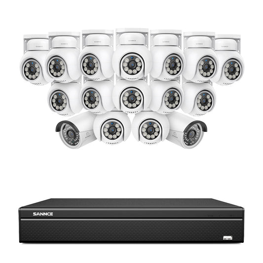 16 Kanal 4K PoE Bullet & PTZ Sicherheitskamerasystem, 8MP PoE IP Kameras für den Außenbereich, schwenk- und neigbar, ONVIF unterstützter NVR, Zwei-Wege-Audio, intelligente Personen-/Fahrzeugerkennung (14x PT-Kameras+2x IP-Kameras)