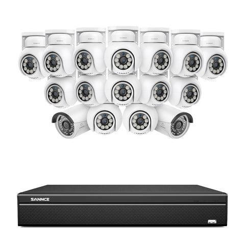 4K 16CH POE PTZ Überwachungskamera Set, 8MP Ultra-HD (3840×2160), Fernzugriff,  350°/90° PTZ Schwenkbar, Intelligente Personen-/Fahrzeugerkennung, IP66 Wasserdicht (8MP IP PTZ Kamera und 16CH NVR)