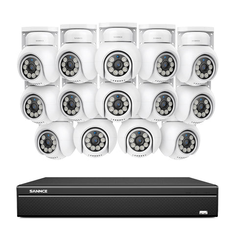 4K 16CH POE PTZ Überwachungskamera Set, 8MP Ultra-HD (3840×2160), Fernzugriff,  350°/90° PTZ Schwenkbar, Intelligente Personen-/Fahrzeugerkennung, IP66 Wasserdicht (8MP IP PTZ Kamera und 16CH NVR)