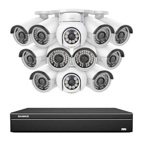 4K 16CH POE PTZ Überwachungskamera Set, 8MP Ultra-HD (3840×2160), Fernzugriff,  350°/90° PTZ Schwenkbar, Intelligente Personen-/Fahrzeugerkennung, IP66 Wasserdicht (8MP IP PTZ Kamera und 16CH NVR)