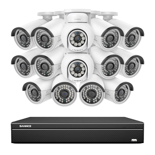 16 Kanal 4K PoE Bullet & PTZ Sicherheitskamerasystem, 8MP PoE IP Kameras für den Außenbereich, schwenk- und neigbar, ONVIF unterstützter NVR, Zwei-Wege-Audio, intelligente Personen-/Fahrzeugerkennung (2x PT-Kameras+12x IP-Kameras)