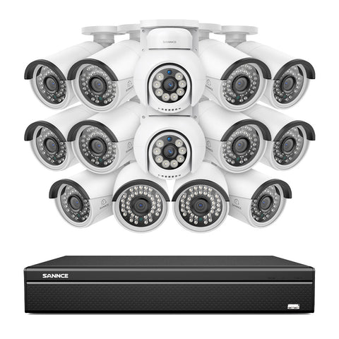 4K 16CH POE PTZ Überwachungskamera Set, 8MP Ultra-HD (3840×2160), Fernzugriff,  350°/90° PTZ Schwenkbar, Intelligente Personen-/Fahrzeugerkennung, IP66 Wasserdicht (6x8MP IP PTZ Kamera und 16CH NVR)