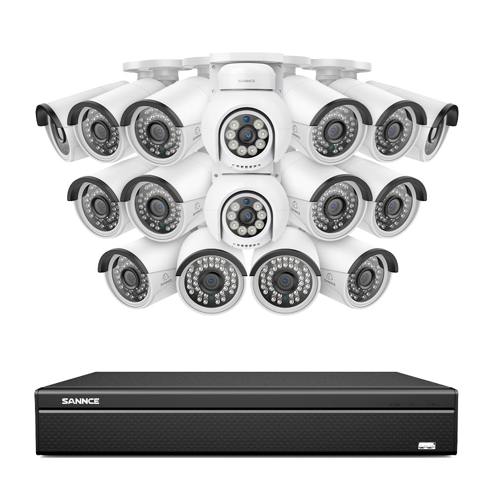 16 Kanal 4K PoE Bullet & PTZ Sicherheitskamerasystem, 8MP PoE IP Kameras für den Außenbereich, schwenk- und neigbar, ONVIF unterstützter NVR, Zwei-Wege-Audio, intelligente Personen-/Fahrzeugerkennung (2x PT-Kameras+14x IP-Kameras)