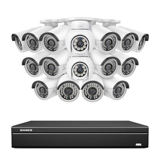 16 Kanal 4K PoE Bullet & PTZ Sicherheitskamerasystem, 8MP PoE IP Kameras für den Außenbereich, schwenk- und neigbar, ONVIF unterstützter NVR, Zwei-Wege-Audio, intelligente Personen-/Fahrzeugerkennung (2x PT-Kameras+14x IP-Kameras)