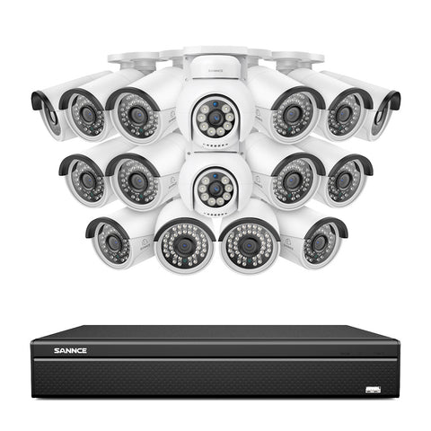 4K 16CH POE PTZ Überwachungskamera Set, 8MP Ultra-HD (3840×2160), Fernzugriff,  350°/90° PTZ Schwenkbar, Intelligente Personen-/Fahrzeugerkennung, IP66 Wasserdicht (8MP IP PTZ Kamera und 16CH NVR)