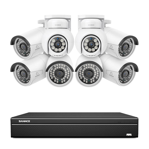 4K 16CH POE PTZ Überwachungskamera Set, 8MP Ultra-HD (3840×2160), Fernzugriff,  350°/90° PTZ Schwenkbar, Intelligente Personen-/Fahrzeugerkennung, IP66 Wasserdicht (8MP IP PTZ Kamera und 16CH NVR)