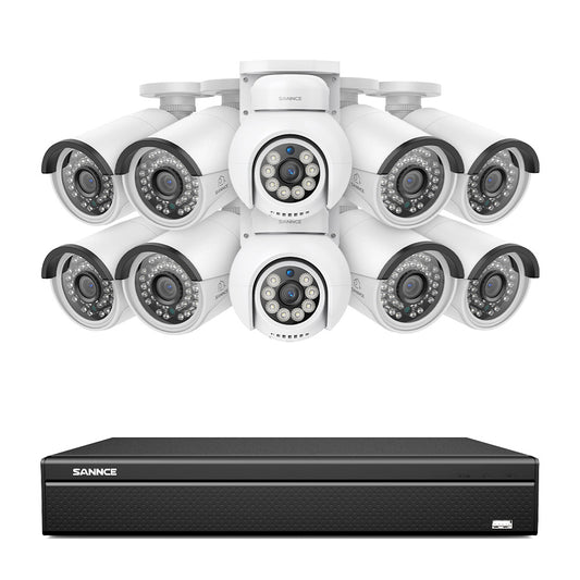 16 Kanal 4K PoE Bullet & PTZ Sicherheitskamerasystem, 8MP PoE IP Kameras für den Außenbereich, schwenk- und neigbar, ONVIF unterstützter NVR, Zwei-Wege-Audio, intelligente Personen-/Fahrzeugerkennung (2x PT-Kameras+8x IP-Kameras)