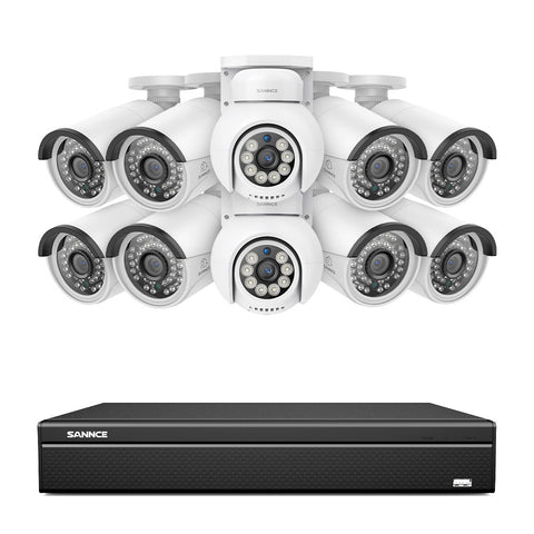 4K 16CH POE PTZ Überwachungskamera Set, 8MP Ultra-HD (3840×2160), Fernzugriff,  350°/90° PTZ Schwenkbar, Intelligente Personen-/Fahrzeugerkennung, IP66 Wasserdicht (6x8MP IP PTZ Kamera und 16CH NVR)