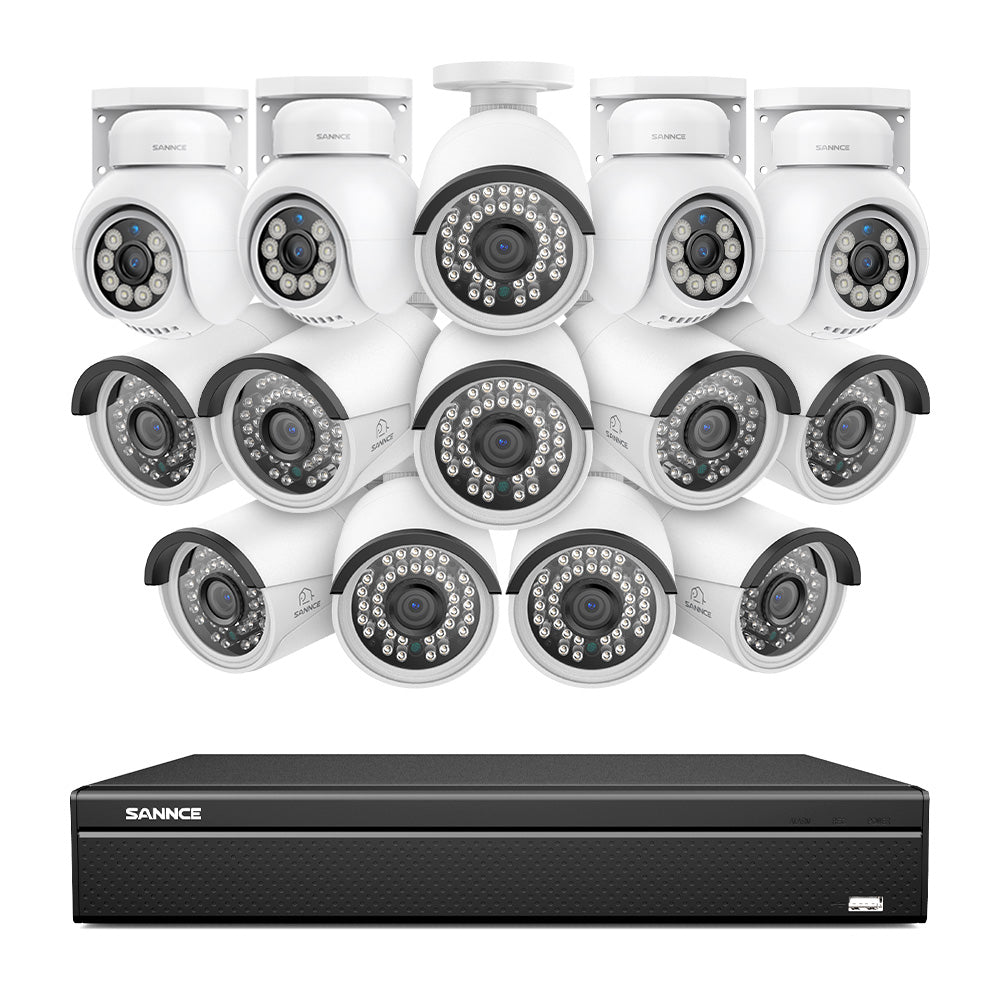 16 Kanal 4K PoE Bullet & PTZ Sicherheitskamerasystem, 8MP PoE IP Kameras für den Außenbereich, schwenk- und neigbar, ONVIF unterstützter NVR, Zwei-Wege-Audio, intelligente Personen-/Fahrzeugerkennung (4x PT-Kameras+10x IP-Kameras)