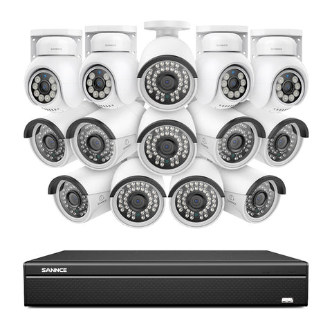 4K 16CH POE PTZ Überwachungskamera Set, 8MP Ultra-HD (3840×2160), Fernzugriff,  350°/90° PTZ Schwenkbar, Intelligente Personen-/Fahrzeugerkennung, IP66 Wasserdicht (6x8MP IP PTZ Kamera und 16CH NVR)