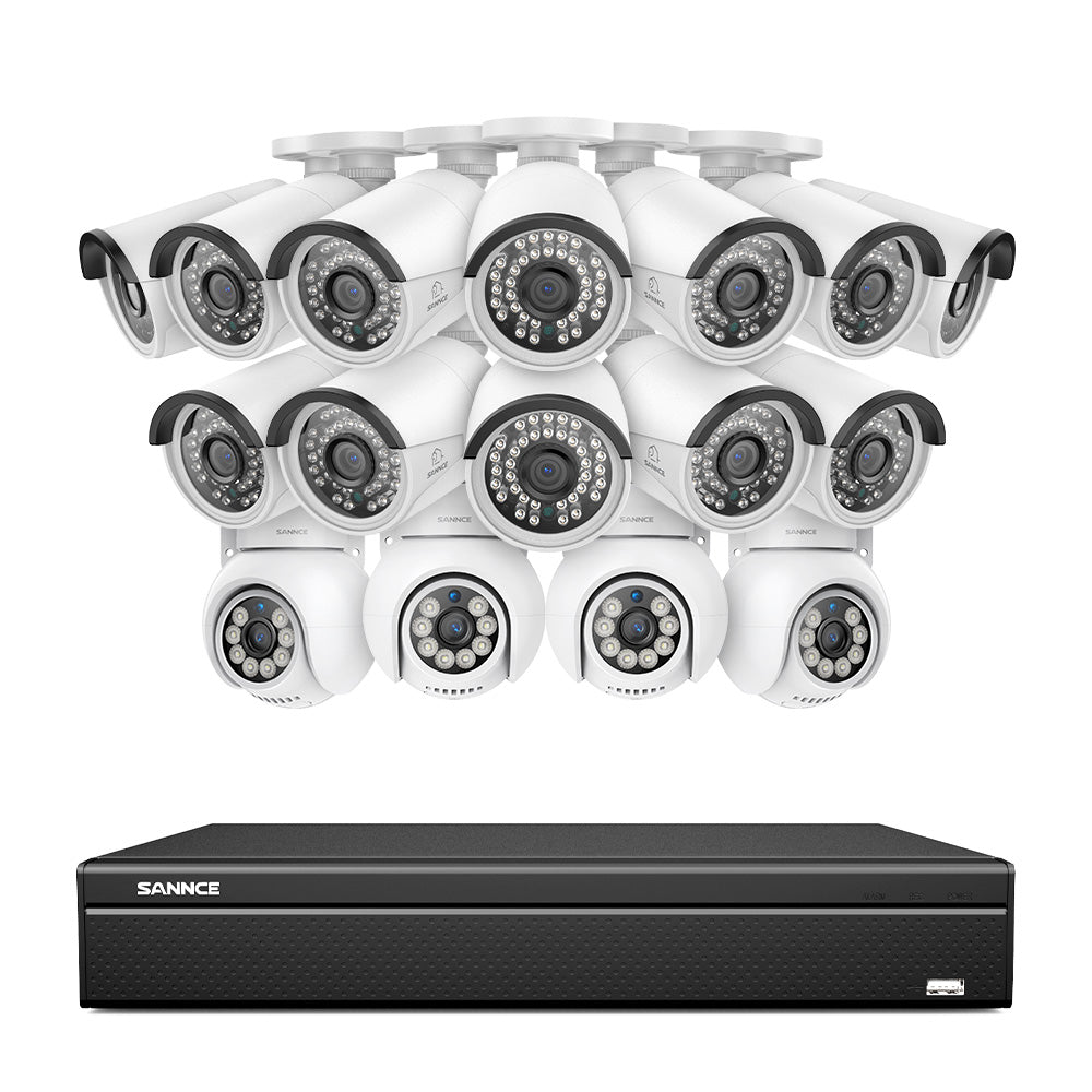 16 Kanal 4K PoE Bullet & PTZ Sicherheitskamerasystem, 8MP PoE IP Kameras für den Außenbereich, schwenk- und neigbar, ONVIF unterstützter NVR, Zwei-Wege-Audio, intelligente Personen-/Fahrzeugerkennung (4x PT-Kameras+12x IP-Kameras)