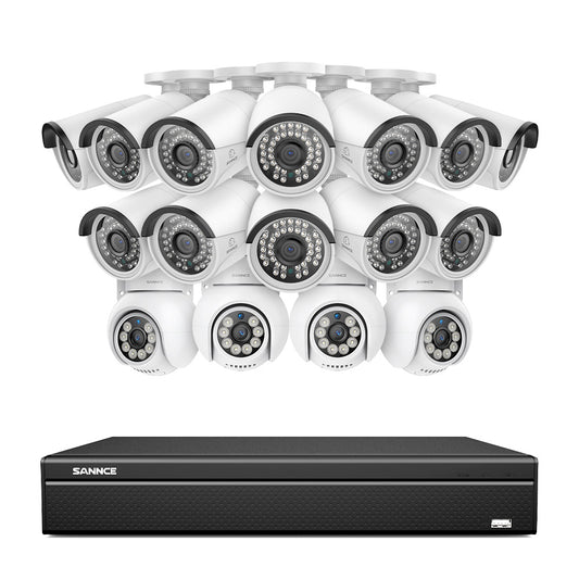 16 Kanal 4K PoE Bullet & PTZ Sicherheitskamerasystem, 8MP PoE IP Kameras für den Außenbereich, schwenk- und neigbar, ONVIF unterstützter NVR, Zwei-Wege-Audio, intelligente Personen-/Fahrzeugerkennung (4x PT-Kameras+12x IP-Kameras)