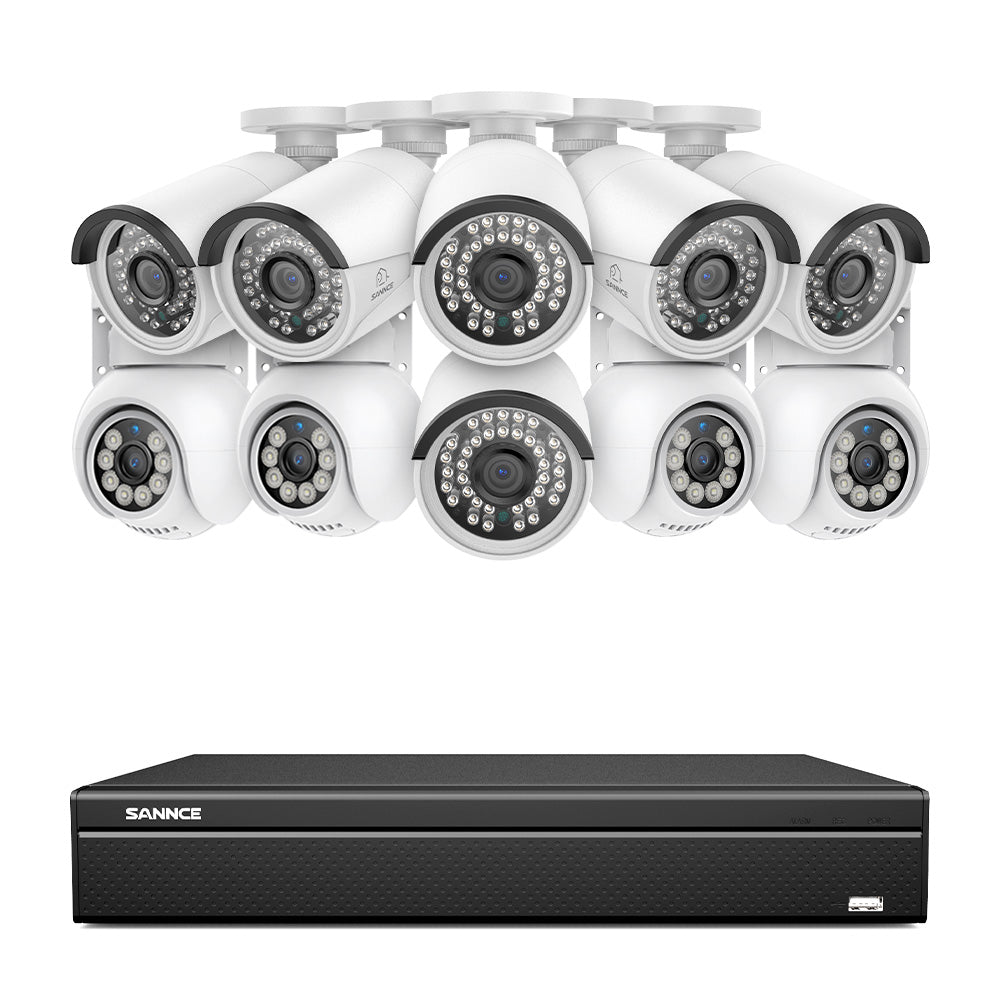 16 Kanal 4K PoE Bullet & PTZ Sicherheitskamerasystem, 8MP PoE IP Kameras für den Außenbereich, schwenk- und neigbar, ONVIF unterstützter NVR, Zwei-Wege-Audio, intelligente Personen-/Fahrzeugerkennung (4x PT-Kameras+6x IP-Kameras)