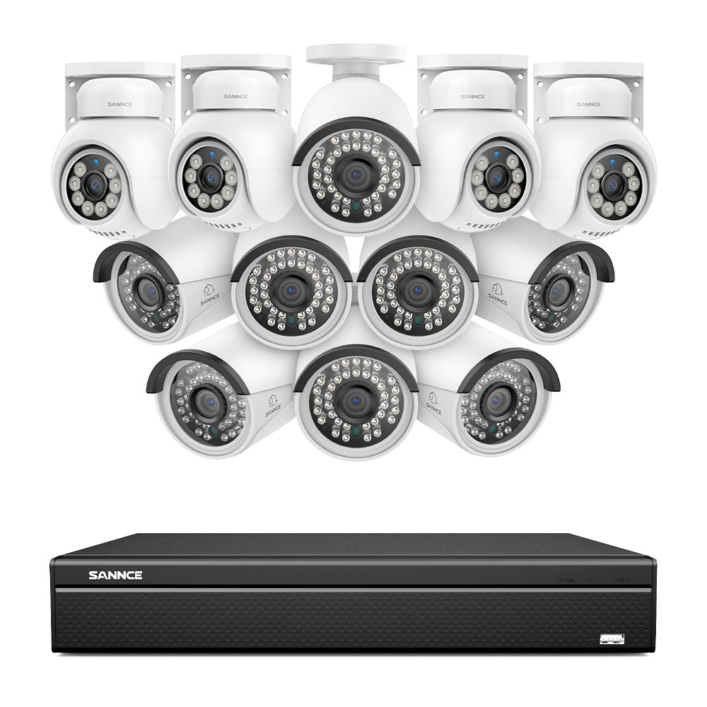 16 Kanal 4K PoE Bullet & PTZ Sicherheitskamerasystem, 8MP PoE IP Kameras für den Außenbereich, schwenk- und neigbar, ONVIF unterstützter NVR, Zwei-Wege-Audio, intelligente Personen-/Fahrzeugerkennung (4x PT-Kameras+8x IP-Kameras)