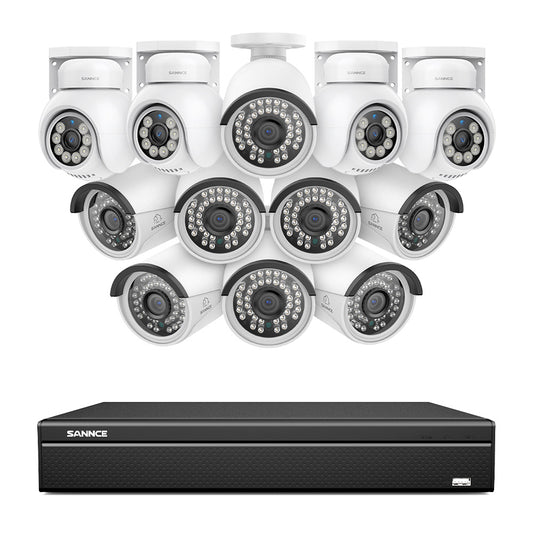 16 Kanal 4K PoE Bullet & PTZ Sicherheitskamerasystem, 8MP PoE IP Kameras für den Außenbereich, schwenk- und neigbar, ONVIF unterstützter NVR, Zwei-Wege-Audio, intelligente Personen-/Fahrzeugerkennung (4x PT-Kameras+8x IP-Kameras)