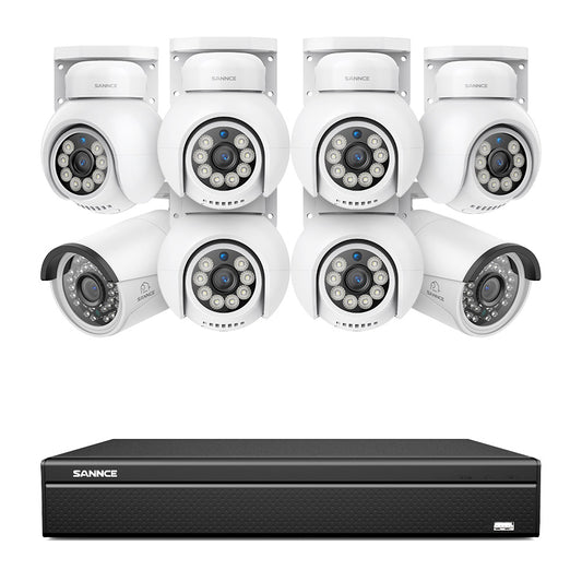 16 Kanal 4K PoE Bullet & PTZ Sicherheitskamerasystem, 8MP PoE IP Kameras für den Außenbereich, schwenk- und neigbar, ONVIF unterstützter NVR, Zwei-Wege-Audio, intelligente Personen-/Fahrzeugerkennung (6x PT-Kameras+2x IP-Kameras)