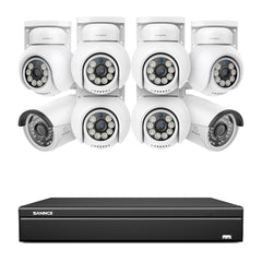 16 Kanal 4K PoE Bullet & PTZ Sicherheitskamerasystem, 8MP PoE IP Kameras für den Außenbereich, schwenk- und neigbar, ONVIF unterstützter NVR, Zwei-Wege-Audio, intelligente Personen-/Fahrzeugerkennung (6x PT-Kameras+2x IP-Kameras)