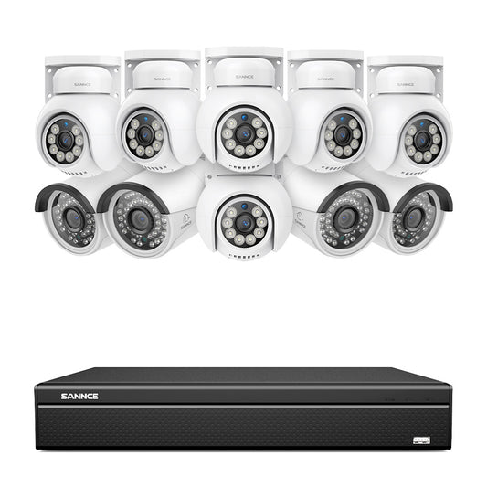16 Kanal 4K PoE Bullet & PTZ Sicherheitskamerasystem, 8MP PoE IP Kameras für den Außenbereich, schwenk- und neigbar, ONVIF unterstützter NVR, Zwei-Wege-Audio, intelligente Personen-/Fahrzeugerkennung (6x PT-Kameras+4x IP-Kameras)