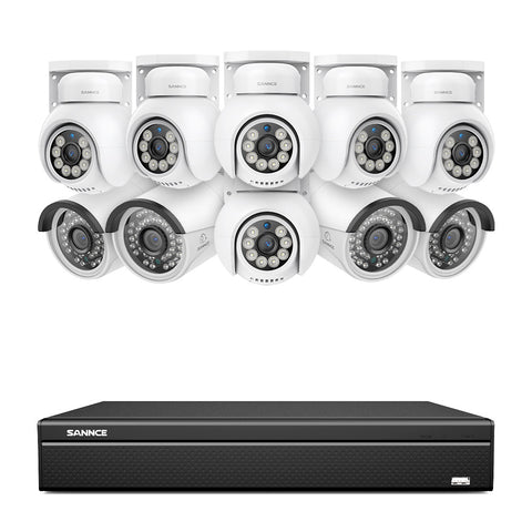 4K 16CH POE PTZ Überwachungskamera Set, 8MP Ultra-HD (3840×2160), Fernzugriff,  350°/90° PTZ Schwenkbar, Intelligente Personen-/Fahrzeugerkennung, IP66 Wasserdicht (6x8MP IP PTZ Kamera und 16CH NVR)