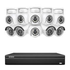 16 Kanal 4K PoE Bullet & PTZ Sicherheitskamerasystem, 8MP PoE IP Kameras für den Außenbereich, schwenk- und neigbar, ONVIF unterstützter NVR, Zwei-Wege-Audio, intelligente Personen-/Fahrzeugerkennung (6x PT-Kameras+4x IP-Kameras)