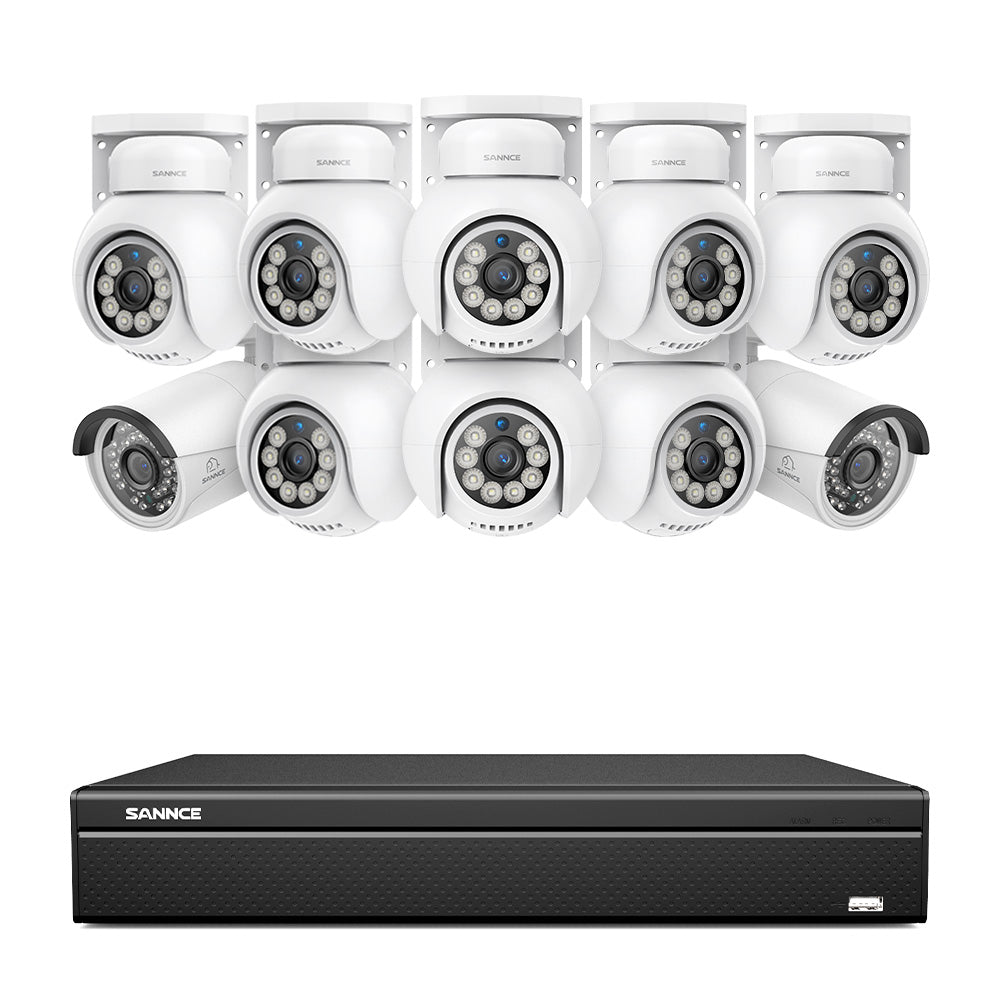 16 Kanal 4K PoE Bullet & PTZ Sicherheitskamerasystem, 8MP PoE IP Kameras für den Außenbereich, schwenk- und neigbar, ONVIF unterstützter NVR, Zwei-Wege-Audio, intelligente Personen-/Fahrzeugerkennung (8x PT-Kameras+2x IP-Kameras)