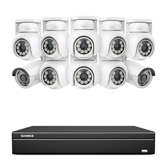 16 Kanal 4K PoE Bullet & PTZ Sicherheitskamerasystem, 8MP PoE IP Kameras für den Außenbereich, schwenk- und neigbar, ONVIF unterstützter NVR, Zwei-Wege-Audio, intelligente Personen-/Fahrzeugerkennung (8x PT-Kameras+2x IP-Kameras)