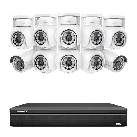 4K 16CH POE PTZ Überwachungskamera Set, 8MP Ultra-HD (3840×2160), Fernzugriff,  350°/90° PTZ Schwenkbar, Intelligente Personen-/Fahrzeugerkennung, IP66 Wasserdicht (6x8MP IP PTZ Kamera und 16CH NVR)