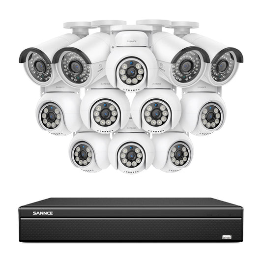 16 Kanal 4K PoE Bullet & PTZ Sicherheitskamerasystem, 8MP PoE IP Kameras für den Außenbereich, schwenk- und neigbar, ONVIF unterstützter NVR, Zwei-Wege-Audio, intelligente Personen-/Fahrzeugerkennung (8x PT-Kameras+4x IP-Kameras)