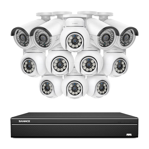 4K 16CH POE PTZ Überwachungskamera Set, 8MP Ultra-HD (3840×2160), Fernzugriff,  350°/90° PTZ Schwenkbar, Intelligente Personen-/Fahrzeugerkennung, IP66 Wasserdicht (8MP IP PTZ Kamera und 16CH NVR)