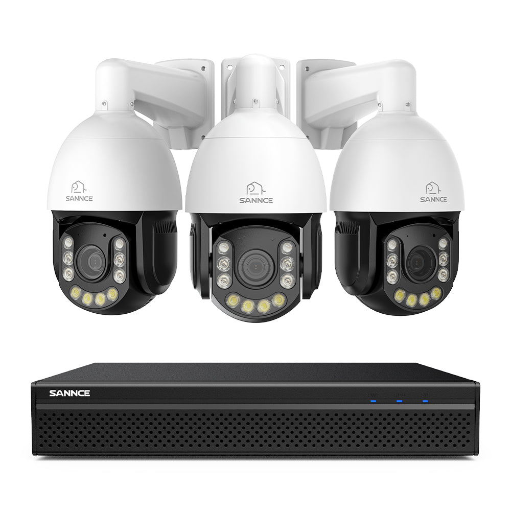 4K 8-Kanal PoE Überwachungssystem mit 3X 20X PTZ 8MP Kameras, Auto-Tracking, Gegensprechfunktion & Nachtsicht