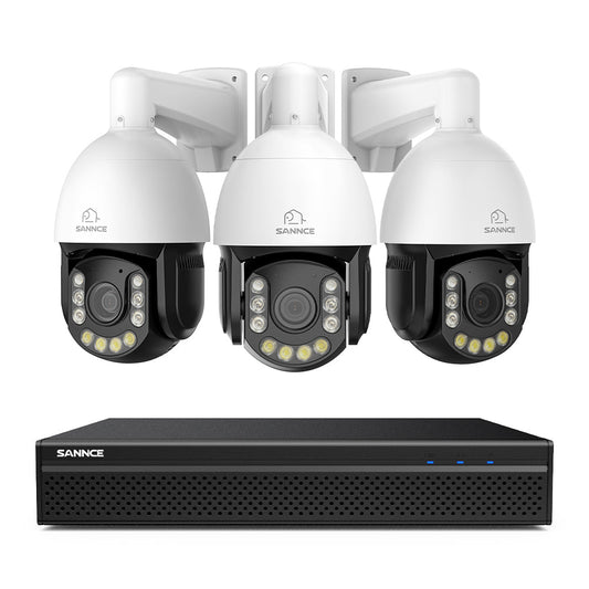 4K 8-Kanal PoE Überwachungssystem mit 3X 20X PTZ 8MP Kameras, Auto-Tracking, Gegensprechfunktion & Nachtsicht