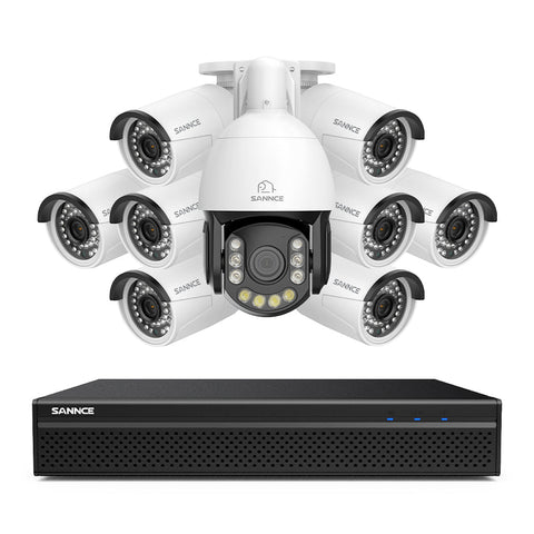 4K 8-Kanal PoE Überwachungssystem mit 9X 8MP Kameras, 1X 20X PTZ + 8X Bullet IP Kameras, Auto-Tracking, Gegensprechfunktion & Nachtsicht