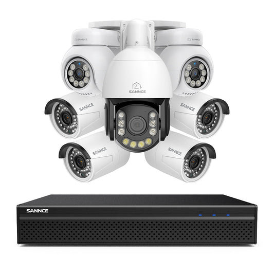 4K 8-Kanal PoE Überwachungssystem mit 7X 8MP Kameras, 1X 20X PTZ + 4X Bullet + 2X PT IP Kameras, Auto-Tracking, Gegensprechfunktion & Nachtsicht