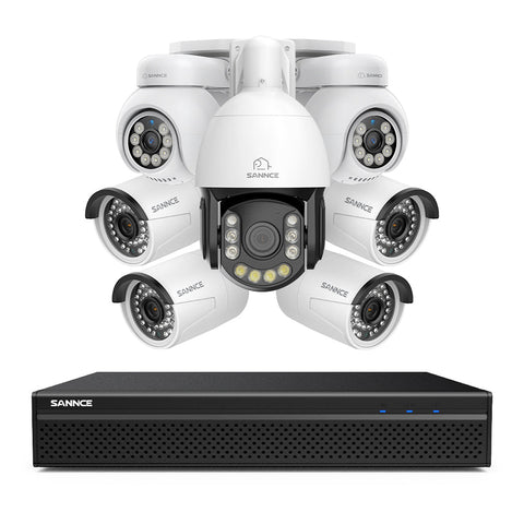 4K 8-Kanal PoE Überwachungssystem mit 7X 8MP Kameras, 1X 20X PTZ + 4X Bullet + 2X PT IP Kameras, Auto-Tracking, Gegensprechfunktion & Nachtsicht