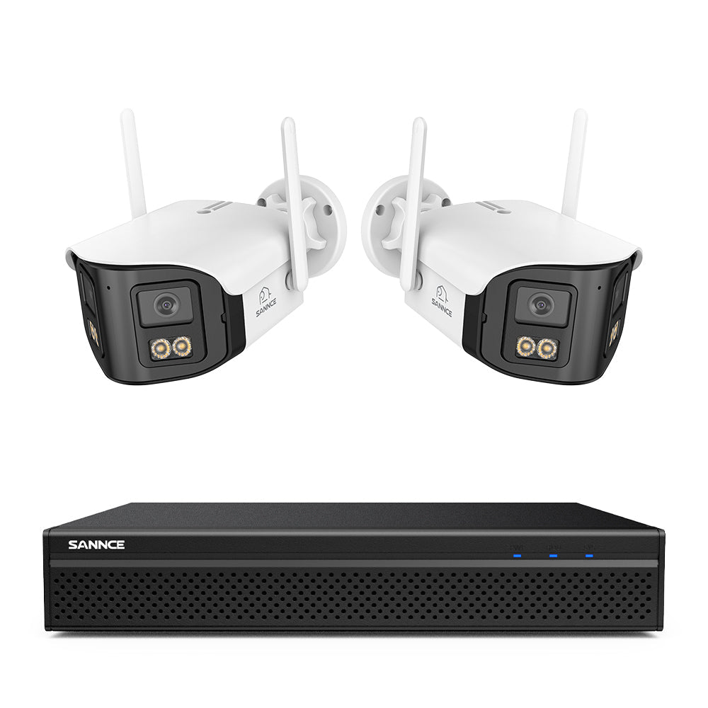 FDQ400 4K 10-Kanal-Dual-Lens-PoE-Sicherheitskamerasystem, 8MP NVR + 2× 4MP WLAN- und PoE-IP-Kameras, 170° Ultraweitwinkel, Vollfarb-Nachtsicht bei extrem wenig Licht, Zwei-Wege-Audio, KI-Personenerkennung