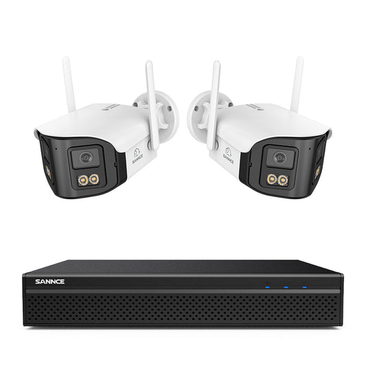 FDQ400 4K 10-Kanal-Dual-Lens-PoE-Sicherheitskamerasystem, 8MP NVR + 2× 4MP WLAN- und PoE-IP-Kameras, 170° Ultraweitwinkel, Vollfarb-Nachtsicht bei extrem wenig Licht, Zwei-Wege-Audio, KI-Personenerkennung