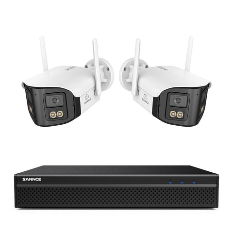 FDQ400 4K 10-Kanal-Dual-Lens-PoE-Sicherheitskamerasystem, 8MP NVR + 2× 4MP WLAN- und PoE-IP-Kameras, 170° Ultraweitwinkel, Vollfarb-Nachtsicht bei extrem wenig Licht, Zwei-Wege-Audio, KI-Personenerkennung