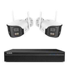 FDQ400 4K 10-Kanal-Dual-Lens-PoE-Sicherheitskamerasystem, 8MP NVR + 2× 4MP WLAN- und PoE-IP-Kameras, 170° Ultraweitwinkel, Vollfarb-Nachtsicht bei extrem wenig Licht, Zwei-Wege-Audio, KI-Personenerkennung