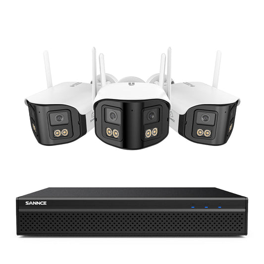 FDQ400 4K 10-Kanal Dual-Lens PoE Überwachungskamerasystem, 8MP NVR + 3× 4MP WLAN- & PoE-IP-Kameras, 170° Ultra-Weitwinkel, Ultra-Low-Light-Farb-Nachtsicht, Zwei-Wege-Audio, KI-Personenerkennung
