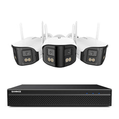 FDQ400 4K 10-Kanal Dual-Lens PoE Überwachungskamerasystem, 8MP NVR + 3× 4MP WLAN- & PoE-IP-Kameras, 170° Ultra-Weitwinkel, Ultra-Low-Light-Farb-Nachtsicht, Zwei-Wege-Audio, KI-Personenerkennung