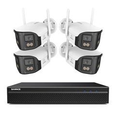 FDQ400 4K 10-Kanal-Dual-Lens-PoE-Sicherheitskamerasystem, 8MP NVR mit 4× 4MP WLAN- und PoE-IP-Kameras, 170° Ultraweitwinkel, Vollfarb-Nachtsicht bei extrem wenig Licht, Zwei-Wege-Audio, KI-Personenerkennung