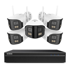 FDQ400 4K 10-Kanal-Dual-Lens-PoE-Sicherheitskamerasystem, 8MP NVR mit 5× 4MP WLAN- und PoE-IP-Kameras, 170° Ultraweitwinkel, Vollfarb-Nachtsicht bei extrem wenig Licht, Zwei-Wege-Audio, KI-Personenerkennung