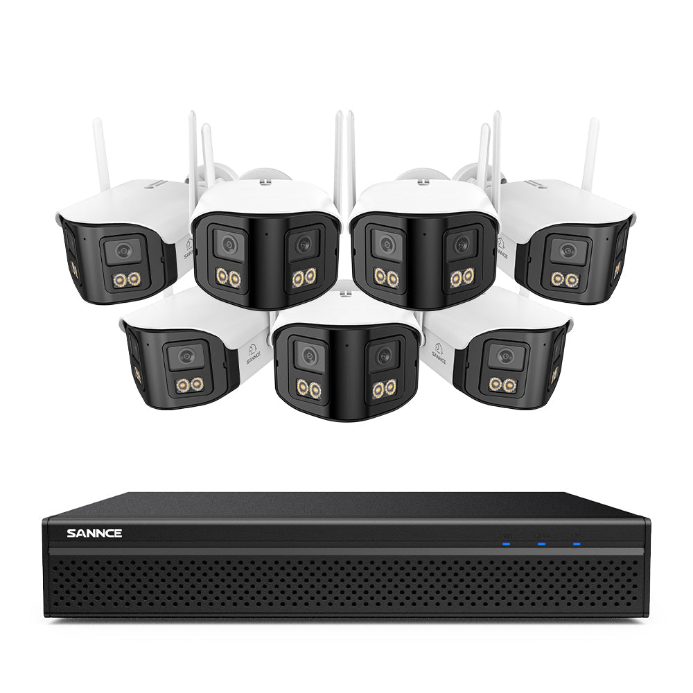 FDQ400 4K 10-Kanal PoE-Sicherheitskamerasystem, 8MP NVR mit 8× 4MP WLAN + PoE IP-Kameras, 170° Ultraweitwinkel, Vollfarb-Nachtsicht bei extrem wenig Licht, Zwei-Wege-Audio, KI-Personenerkennung