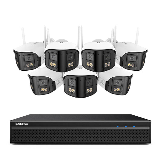 FDQ400 4K 10-Kanal PoE-Sicherheitskamerasystem, 8MP NVR mit 8× 4MP WLAN + PoE IP-Kameras, 170° Ultraweitwinkel, Vollfarb-Nachtsicht bei extrem wenig Licht, Zwei-Wege-Audio, KI-Personenerkennung