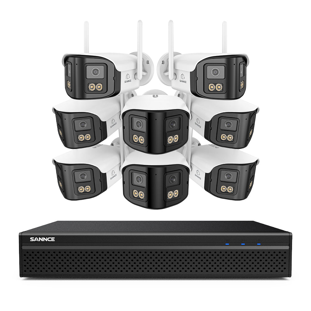 FDQ400 4K 10-Kanal-Dual-Lens-PoE-Sicherheitskamerasystem, 8MP NVR mit 8× 4MP WLAN- und PoE-IP-Kameras, 170° Ultraweitwinkel, Vollfarb-Nachtsicht bei extrem wenig Licht, Zwei-Wege-Audio, KI-Personenerkennung