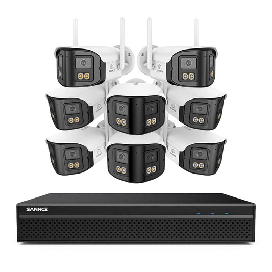 FDQ400 4K 10-Kanal-Dual-Lens-PoE-Sicherheitskamerasystem, 8MP NVR mit 8× 4MP WLAN- und PoE-IP-Kameras, 170° Ultraweitwinkel, Vollfarb-Nachtsicht bei extrem wenig Licht, Zwei-Wege-Audio, KI-Personenerkennung