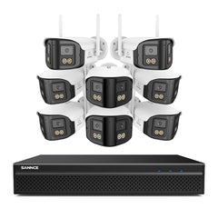 FDQ400 4K 10-Kanal-Dual-Lens-PoE-Sicherheitskamerasystem, 8MP NVR mit 8× 4MP WLAN- und PoE-IP-Kameras, 170° Ultraweitwinkel, Vollfarb-Nachtsicht bei extrem wenig Licht, Zwei-Wege-Audio, KI-Personenerkennung