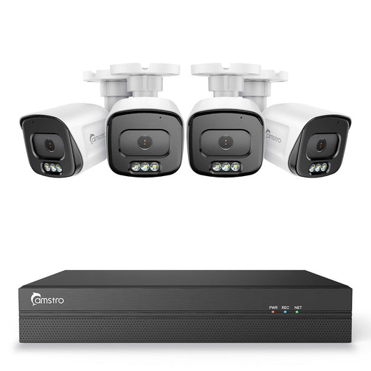 Camstro 4K 8-Kanal PoE CCTV-Überwachungssystem, 4K NVR mit 4× 5MP IP-Kameras, Farbnachtsicht, Anpassbare Bewegungszonen, Umfassende Intelligente Erkennung, Zwei-Wege-Audio-Gegensprechanlage, IP67 Wetterfest